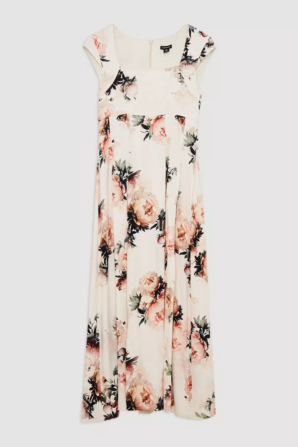 Floral Viscose Satin Back Crepe Peony Tailored Square Neck Full Skirted Midi Dress alternative image