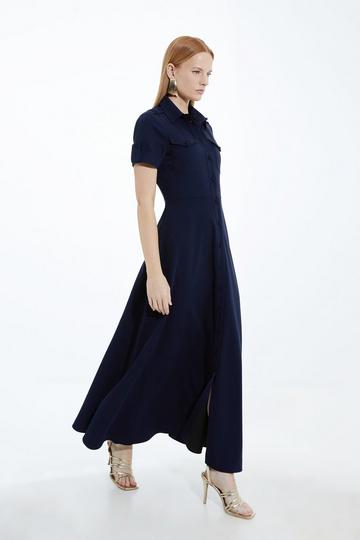 Navy Soft Tailored Utility Shirt Midi Dress