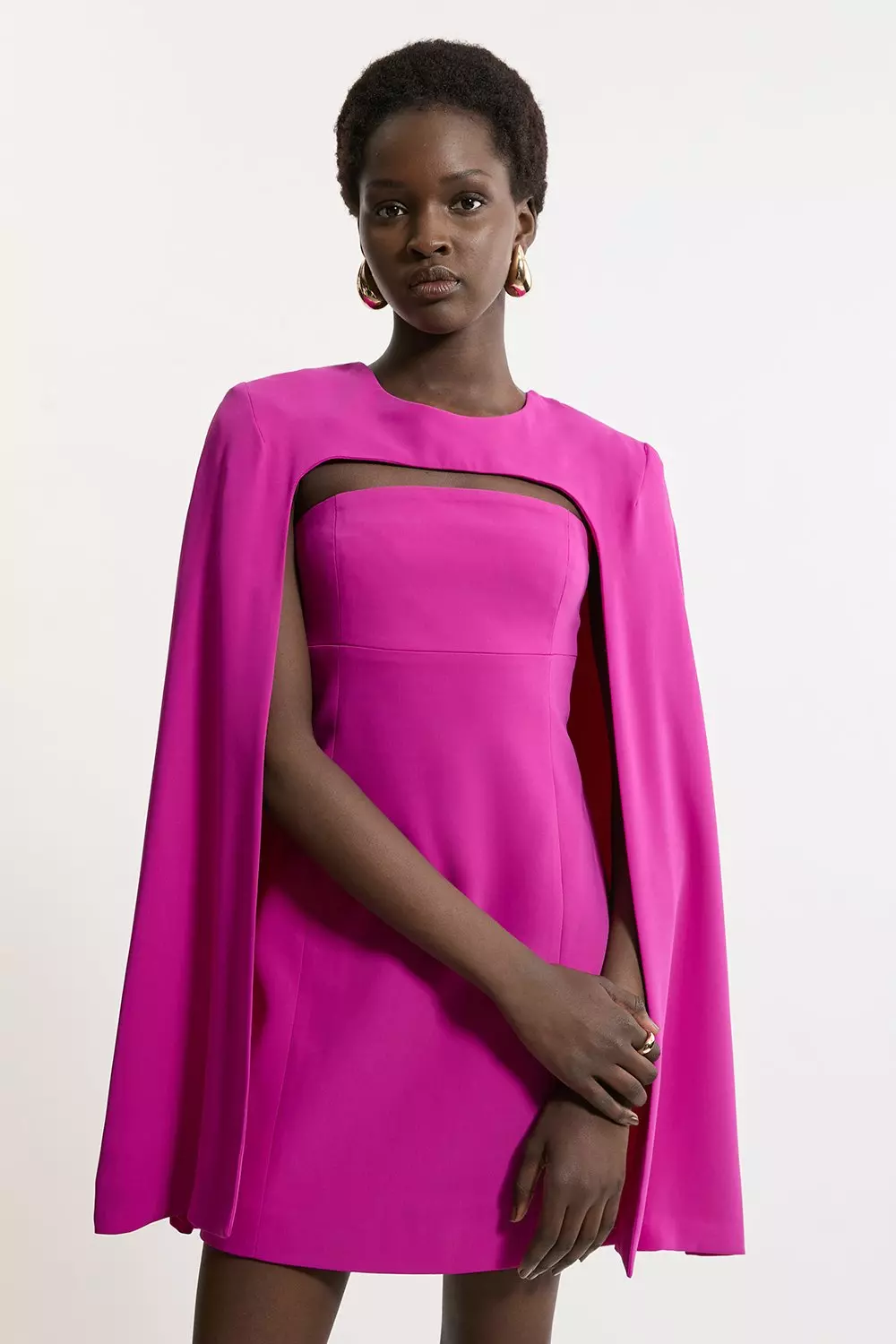 Magenta pink Petite Soft Tailored Caped Mini Dress alternative image
