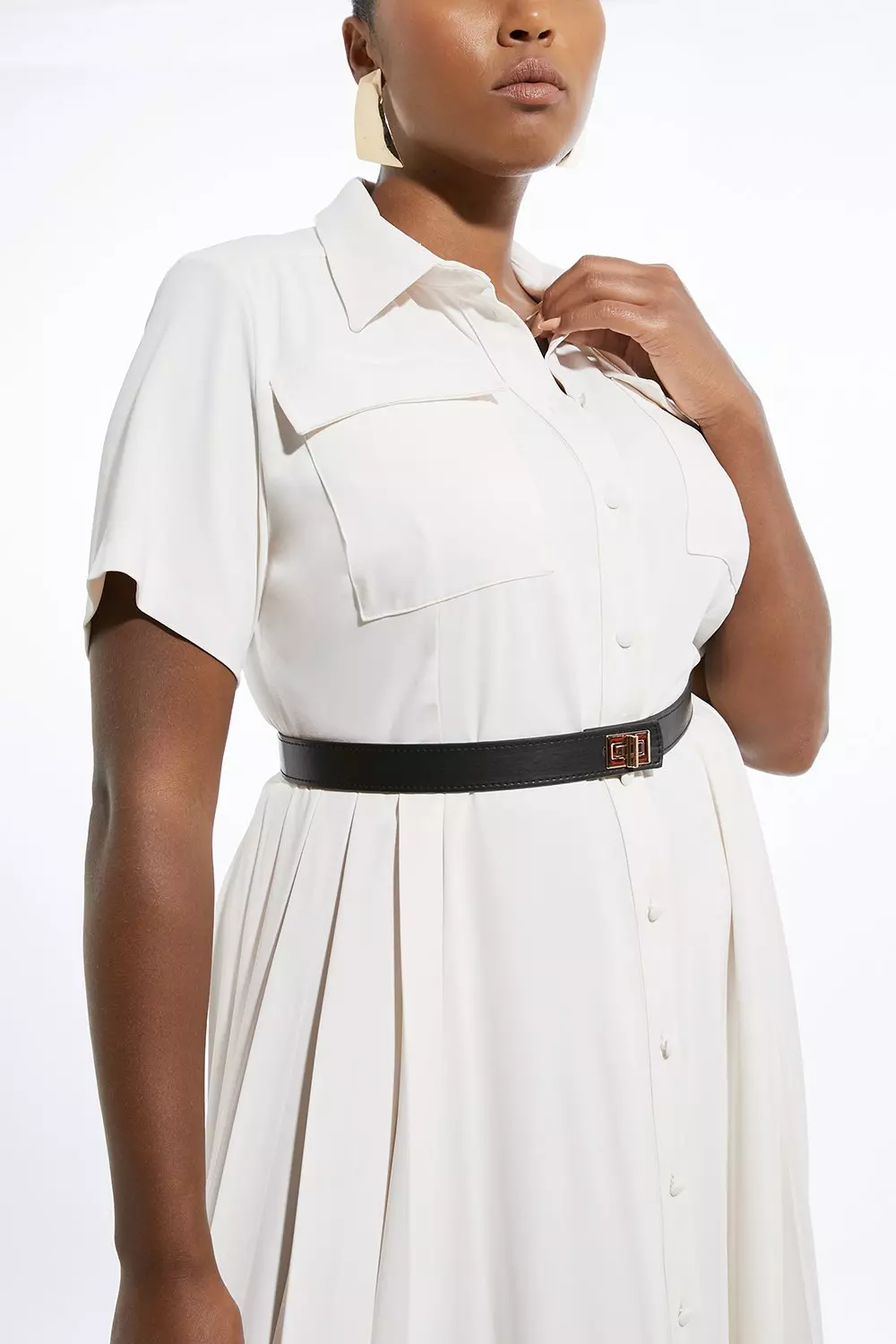 Plus Size Soft Tailored Pleat Panel Midi Shirt Dress Karen Millen