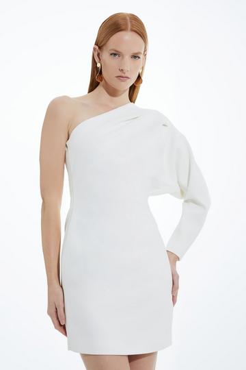 Clean Tailored One Shoulder Mini Dress ivory