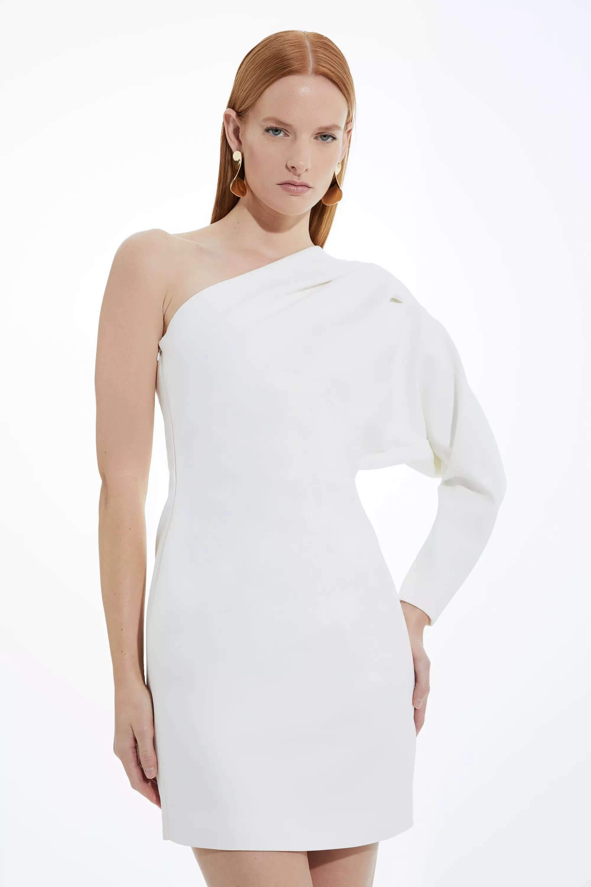 One shoulder white mini dress hotsell