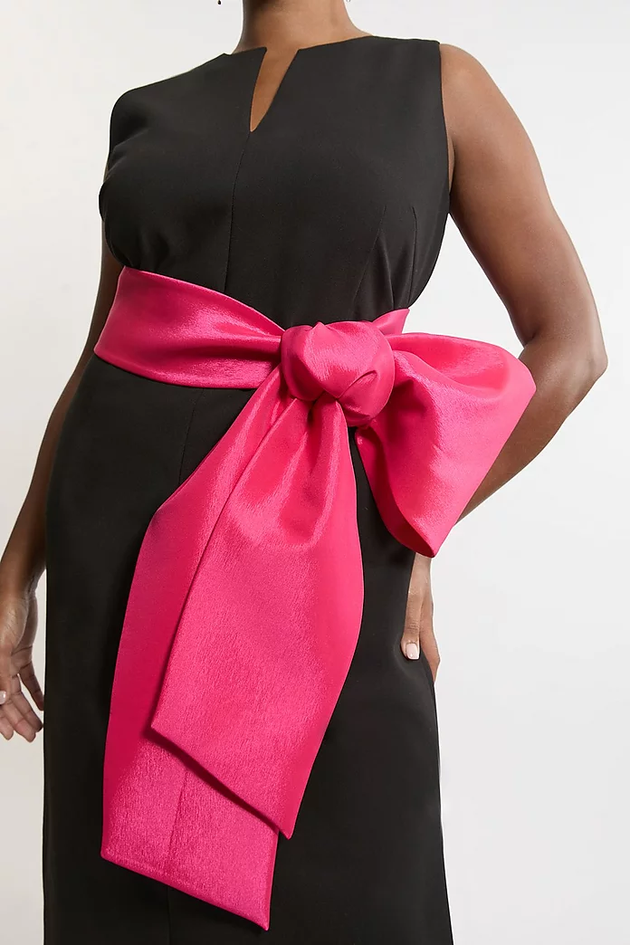 Plus Size Clean Tailored Taffeta Contrast Bow Tie Waist Midi Plus Size Clean Tailored Taffeta Contrast Bow Tie Waist Midi