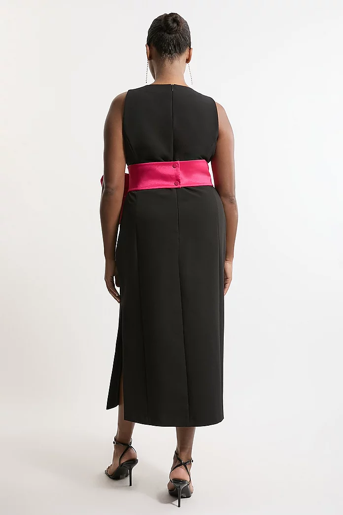 Plus Size Clean Tailored Taffeta Contrast Bow Tie Waist Midi Plus Size Clean Tailored Taffeta Contrast Bow Tie Waist Midi