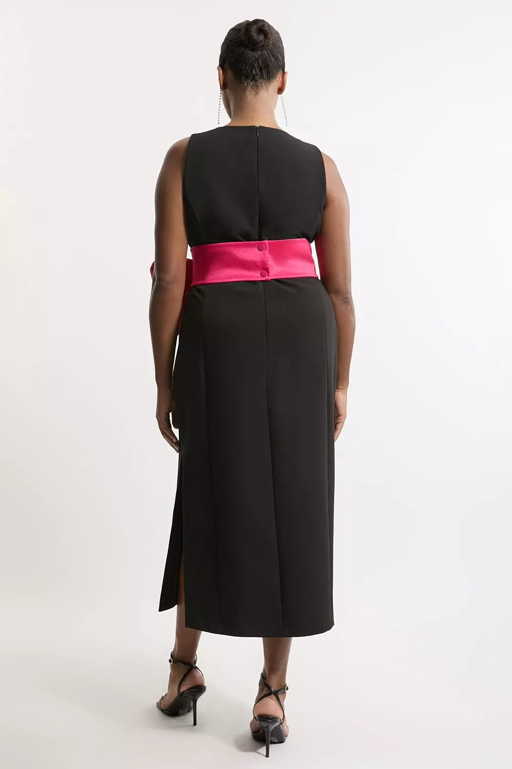 Plus Size Clean Tailored Taffeta Contrast Bow Tie Waist Midi Dress Karen Millen