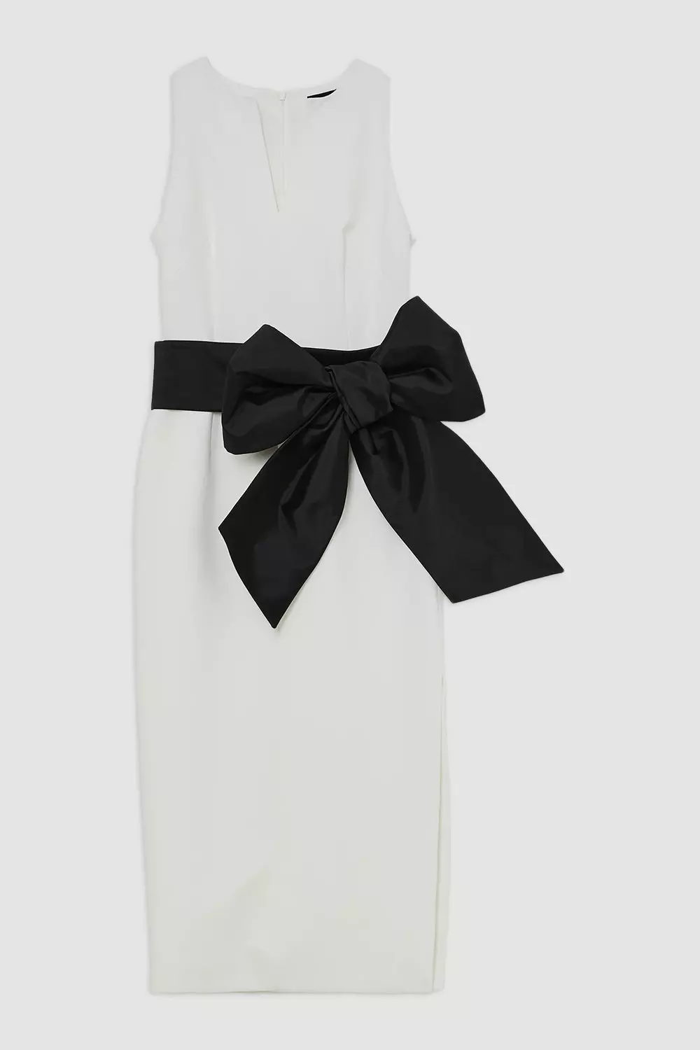 Ivory Clean Tailored Taffeta Contrast Bow Tie Waist Midi Dress alternative image