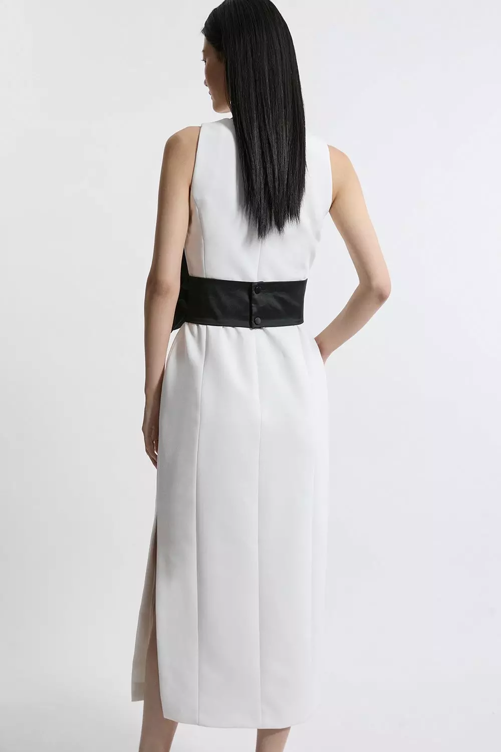 Ivory Clean Tailored Taffeta Contrast Bow Tie Waist Midi Dress alternative image