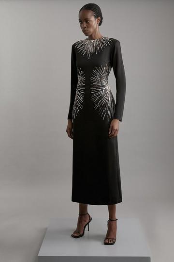 Black Petite Beaded And Embellished Ponte Jersey Midi Dress