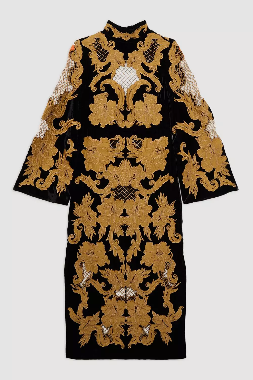 Black Velvet Applique & Beaded Woven Column Midi Dress alternative image