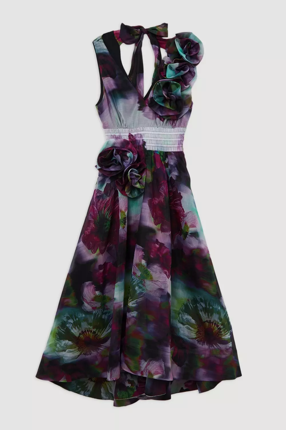 Petite Blurred Floral Organdie Rosette Detail Midaxi Dress alternative image