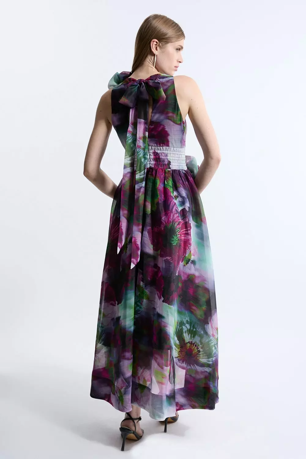 Petite Blurred Floral Organdie Rosette Detail Midaxi Dress alternative image