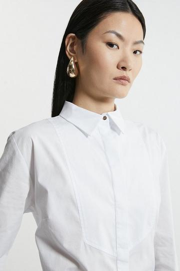 White Cotton Poplin Striped Bib Detail Woven Shirt