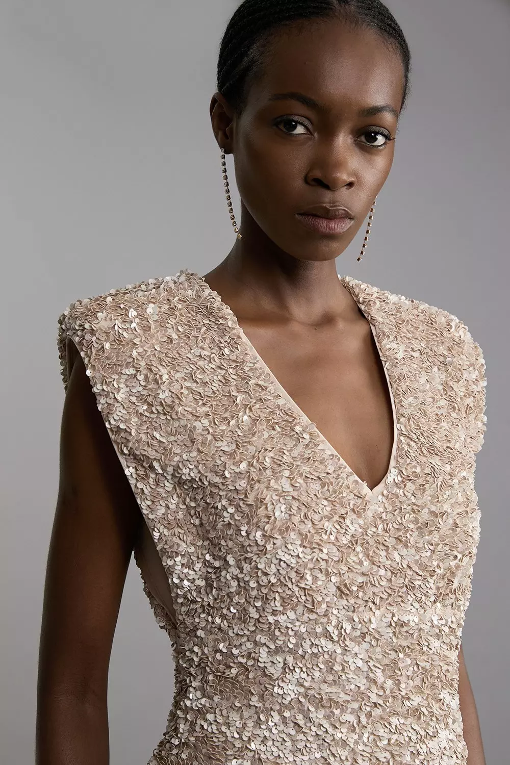 Gold Textured Sequin Sleeveless Midi Dress alternative image