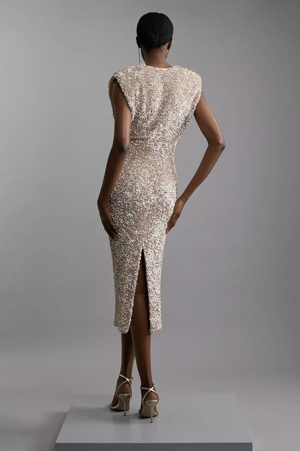 Gold Textured Sequin Sleeveless Midi Dress alternative image