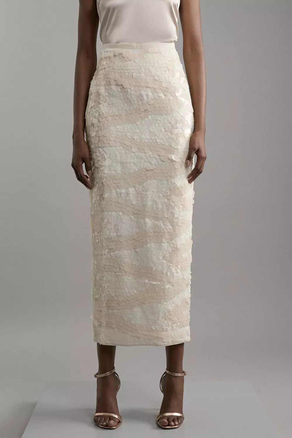 スカート Sequin-Embellished Pencil Skirt EmersonFryPencilSkirtSilverSeq