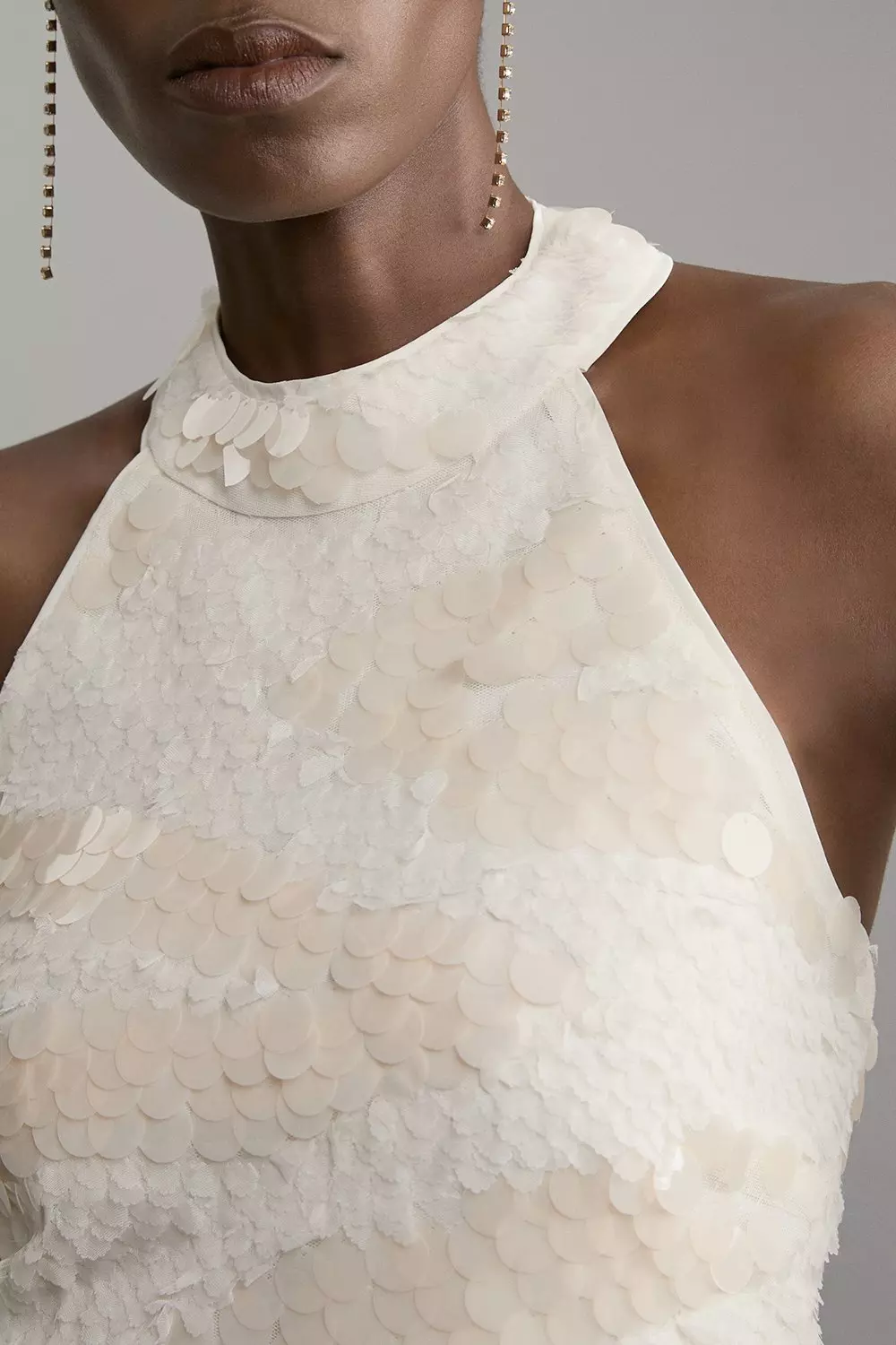 Textured Sequin Woven Halterneck Top | Karen Millen