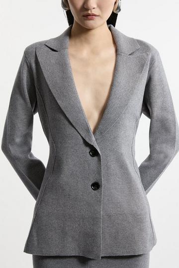 Grey Wool Look Tailored Knit Jacket