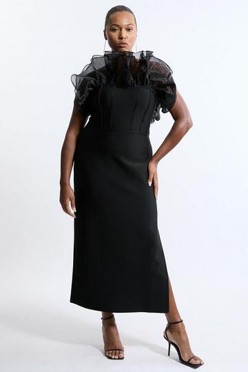 Plus Size Bandage Figure Form Tulle Frill Midaxi Dress black