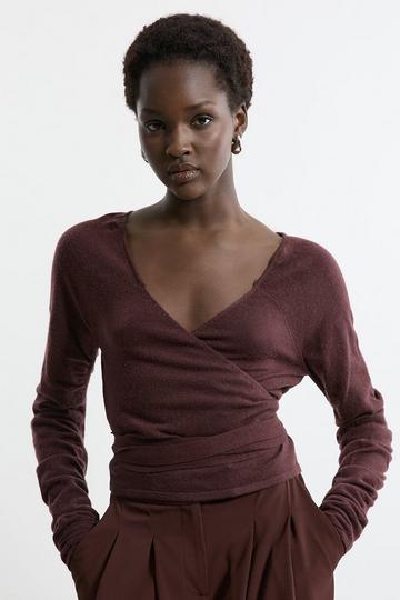 Alpaca Wool Ballet Wrap Knit Top chocolate