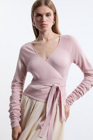 Alpaca Wool Ballet Wrap Knit Top mauve