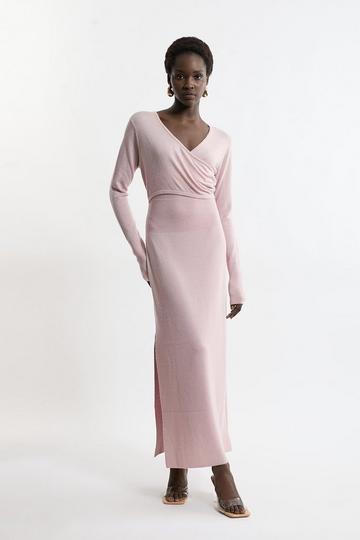 Alpaca Wool Ballet Wrap Knit Midi Dress mauve