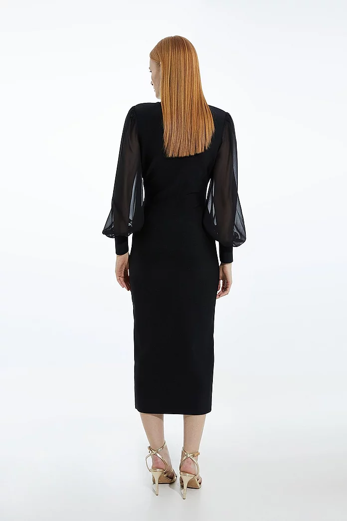 Bandage Figure Form Zip Detail Chiffon Sleeve Knit Dress | Karen Millen Bandage Figure Form Zip Detail Chiffon Sleeve Knit Dress | Karen Millen
