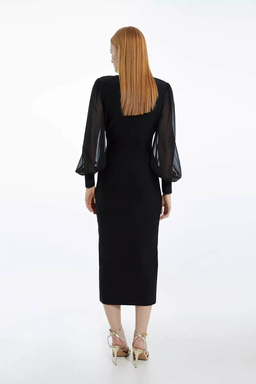 Bandage Figure Form Zip Detail Chiffon Sleeve Knit Dress Karen Millen