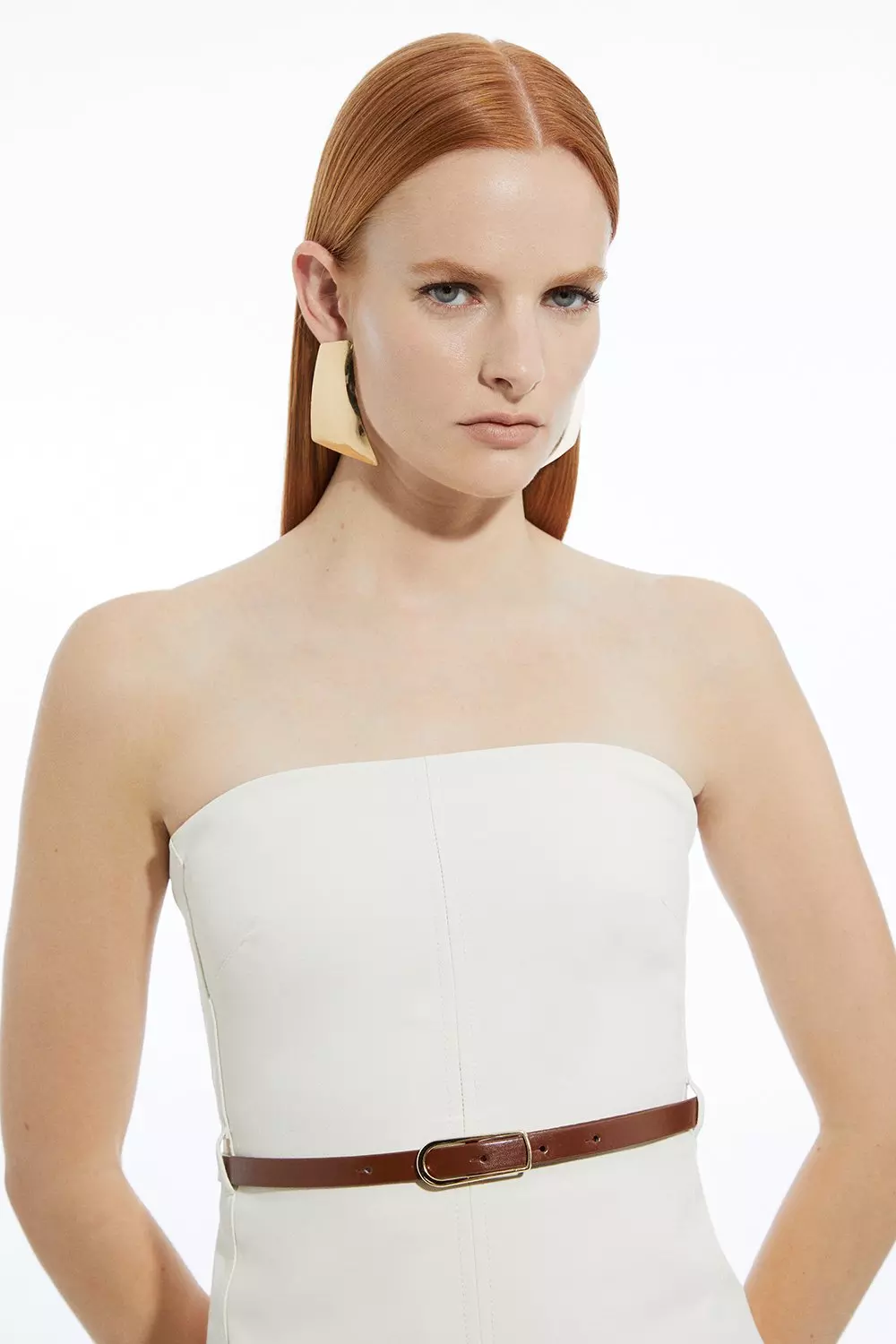 Tailored Crepe Bandeau Pleated Full Skirted Maxi Dress