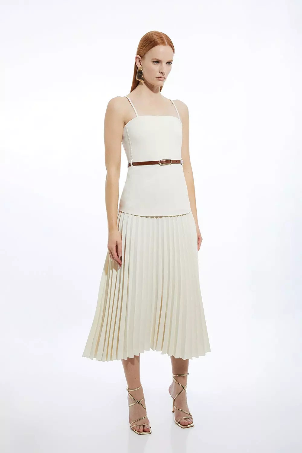 Tailored Crepe Bandeau Pleated Full Skirted Maxi Dress