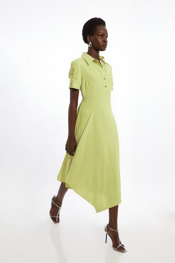 Petite Soft Tailored Crepe Button Detailed Midi Dress lime