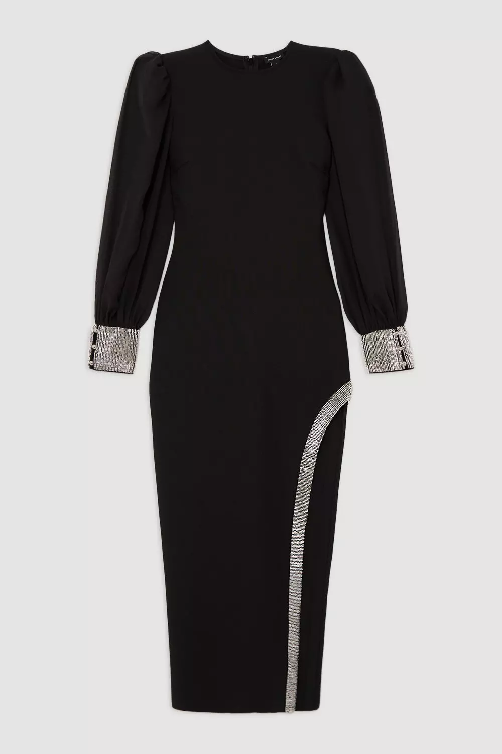 Figure Form Bandage Knit Embellished And Chiffon Sleeve Midi Dress alternative image
