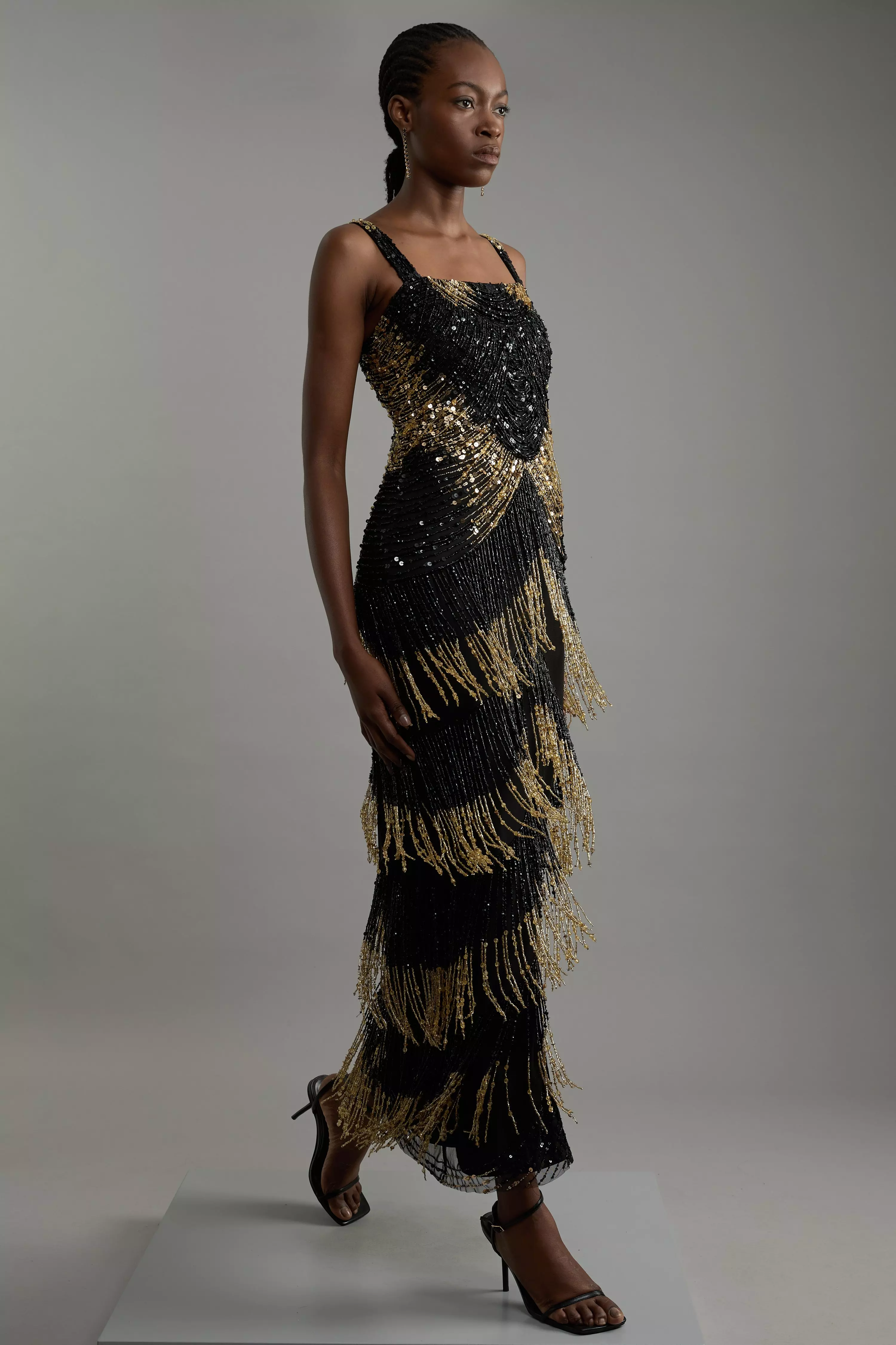 Embellished Mirrored Fringe Strappy Maxi Dress Karen Millen
