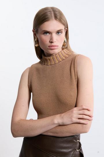 Marled Knit Clean Look Sleeveless Top camel