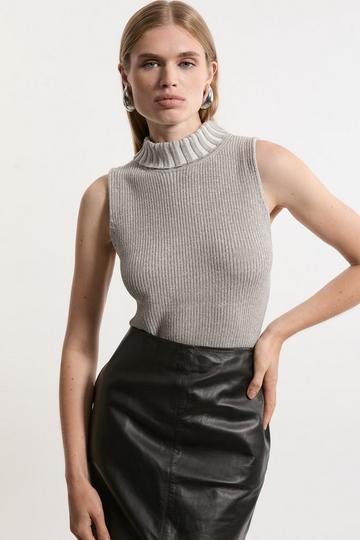 Marled Knit Clean Look Sleeveless Top grey