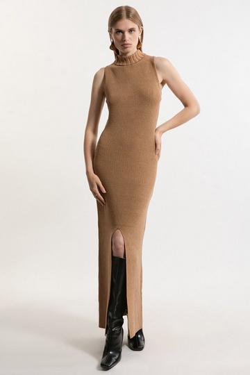 Marled Knit Clean Look Column Midaxi Dress camel