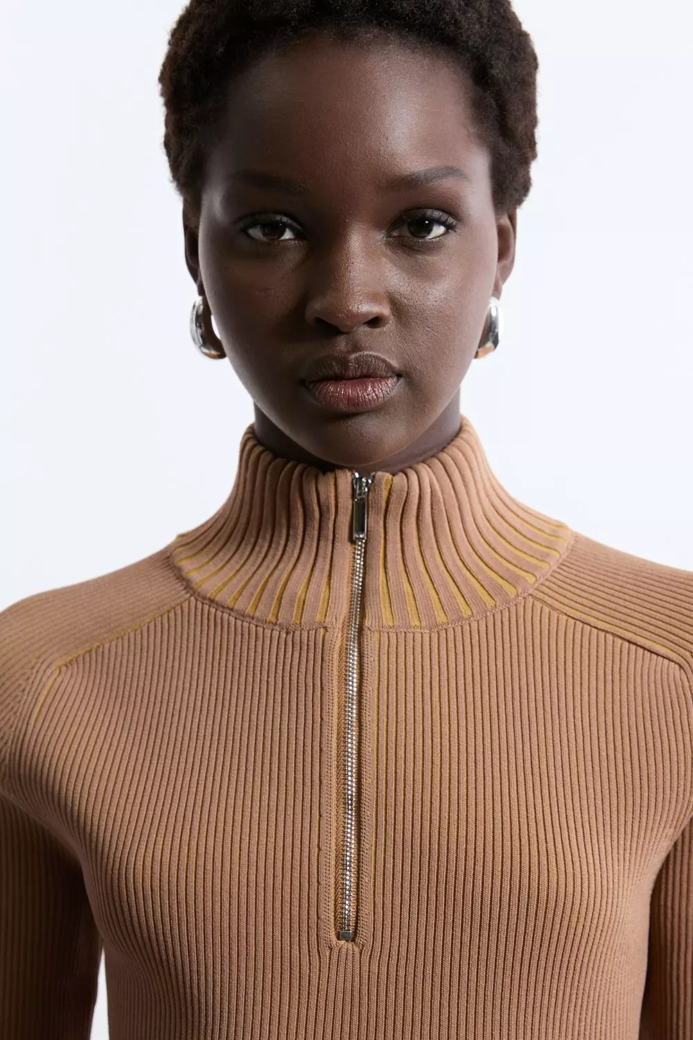 Camel Marled Knit Preppy Zip Polo alternative image