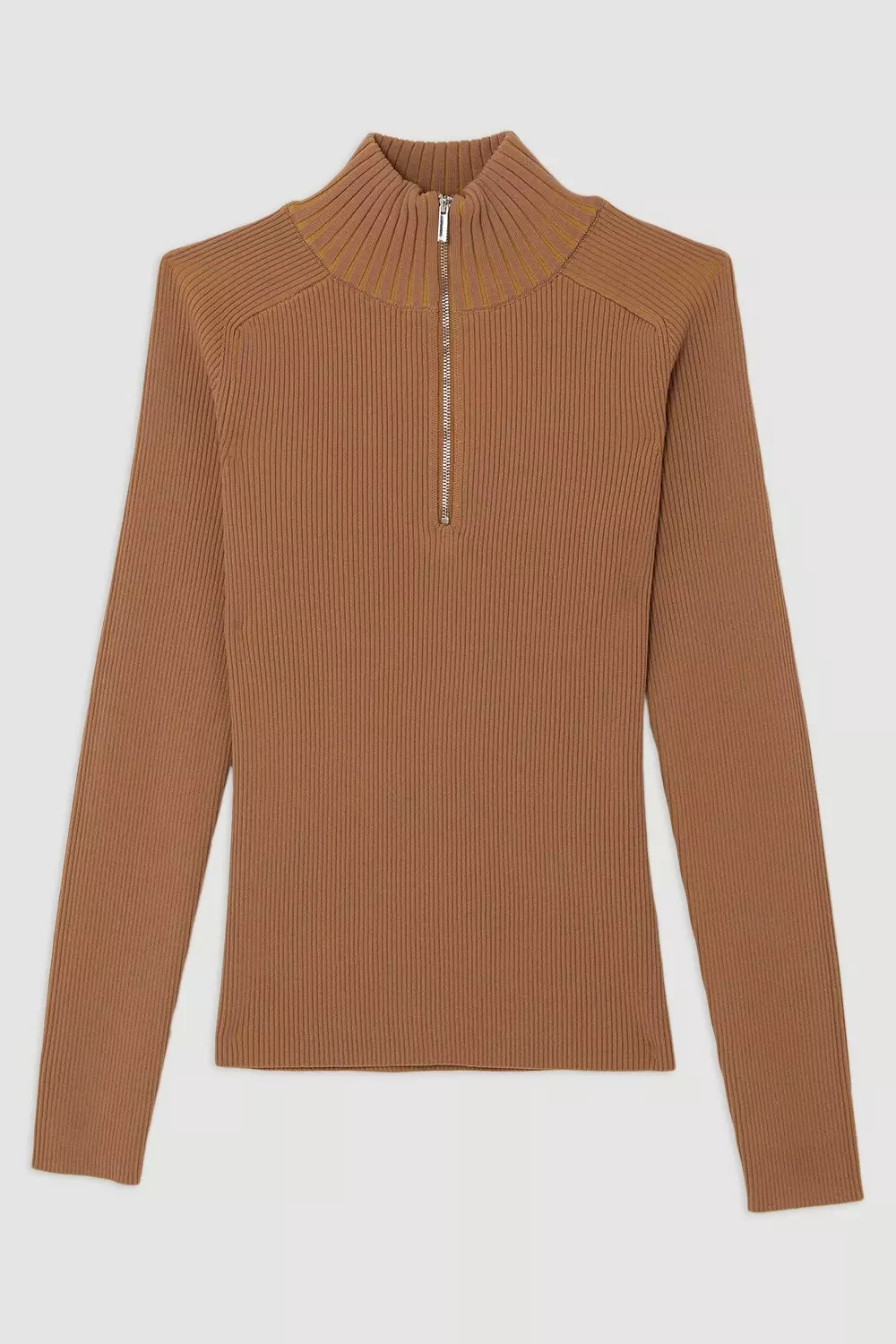 Camel Marled Knit Preppy Zip Polo alternative image