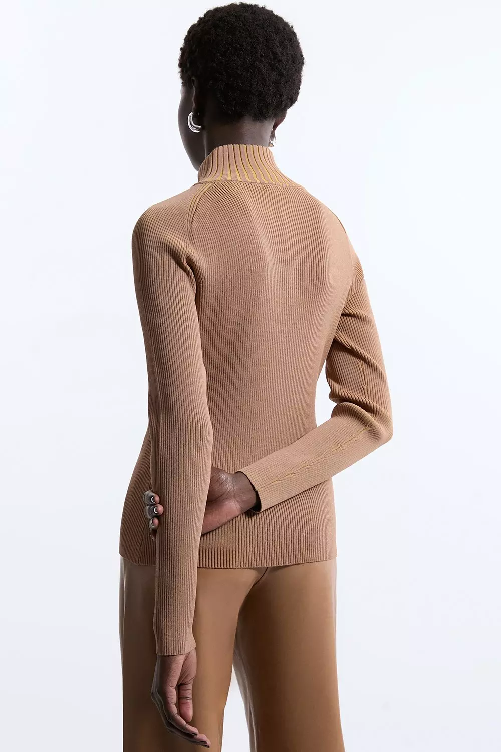 Camel Marled Knit Preppy Zip Polo alternative image