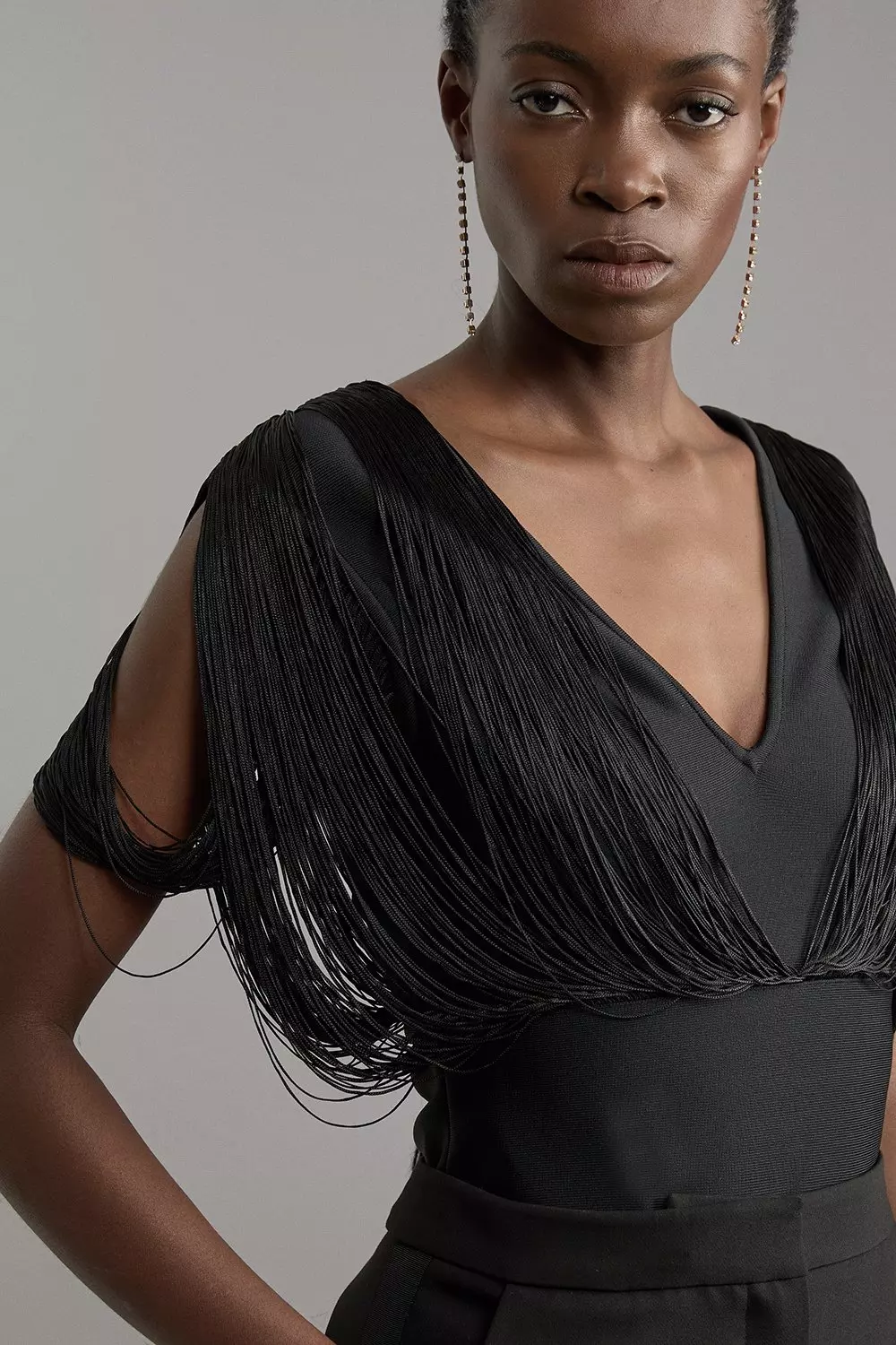KAREN MILLEN■ブークレテーラード アシンメトリー ドレス KAREN MILLEN ドレス 無地 フレア ワンピース アシンメトリー