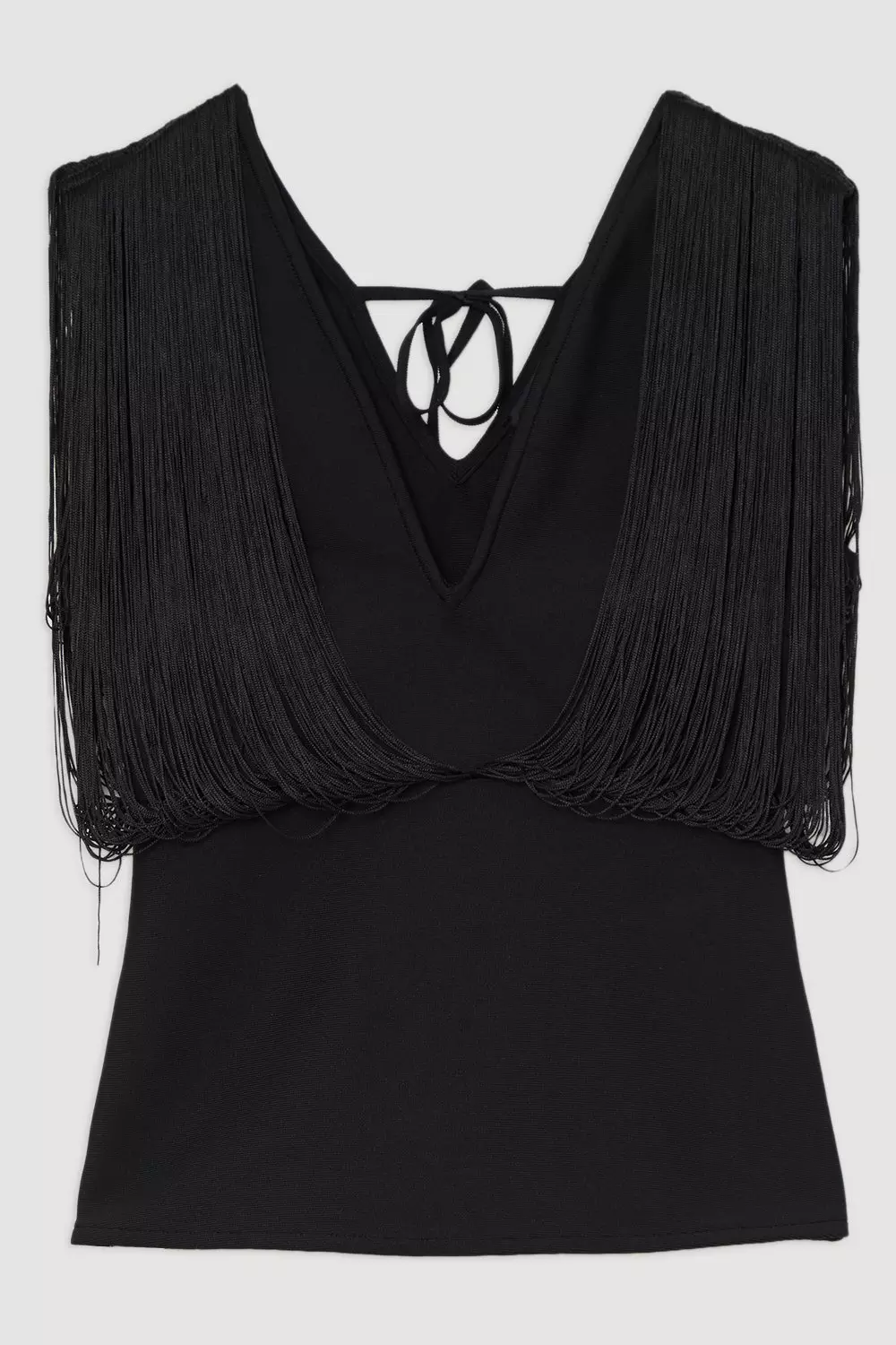 Figure Form Bandage Knit Fringe Detail Top | Karen Millen