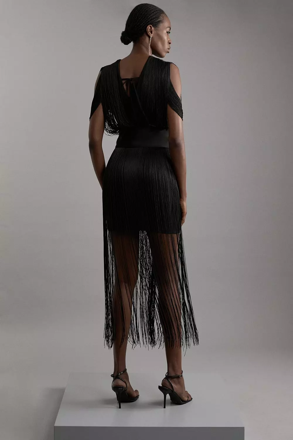 Figure Form Bandage Knit Fringe Detail Dress Karen Millen