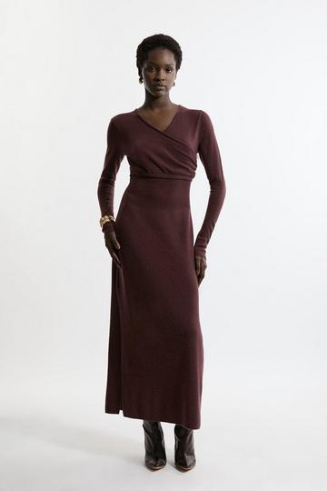 Tall Alpaca Wool Ballet Wrap Midi Knit Dress chocolate