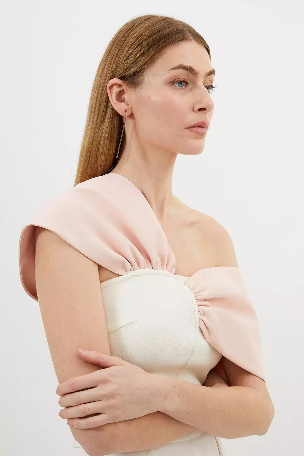 Petite Figure Form Bandage Knit Asymmetric Strap Top | Karen