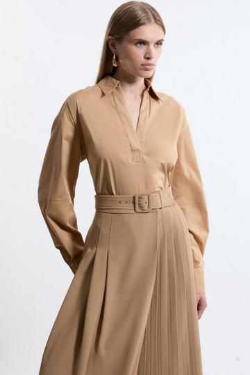 Tailored Cotton Open Neck Shirt camel