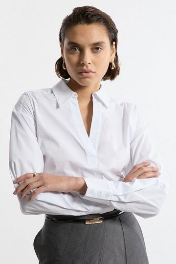 Tailored Cotton Open Neck Shirt white