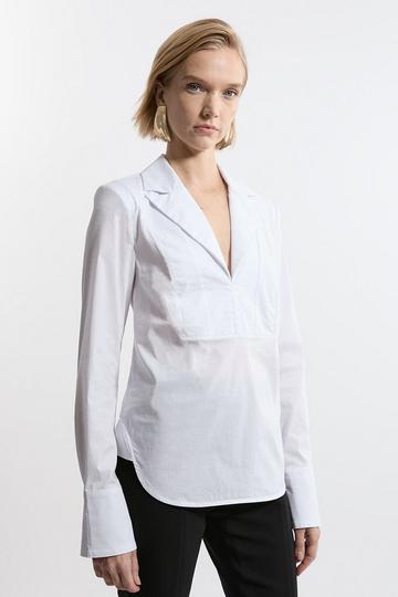 White Tailored Cotton Bib Panel Detail Shirt