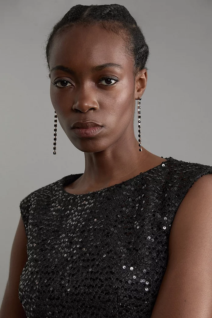 Tailored Sequin Tweed Drop Waist Midi Dress | Karen Millen Tailored Sequin Tweed Drop Waist Midi Dress | Karen Millen