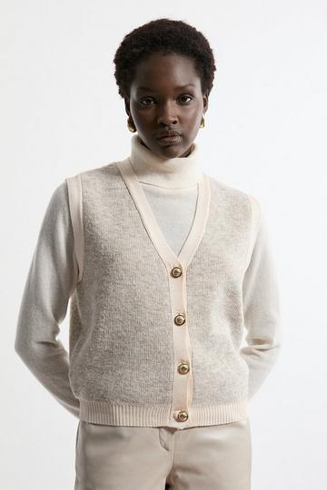 Wool Blend Cosy Knit Waistcoat ivory