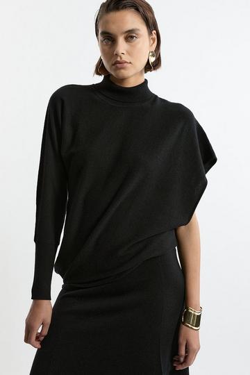 Black Blend Knit Asymmetric Roll Neck Jumper