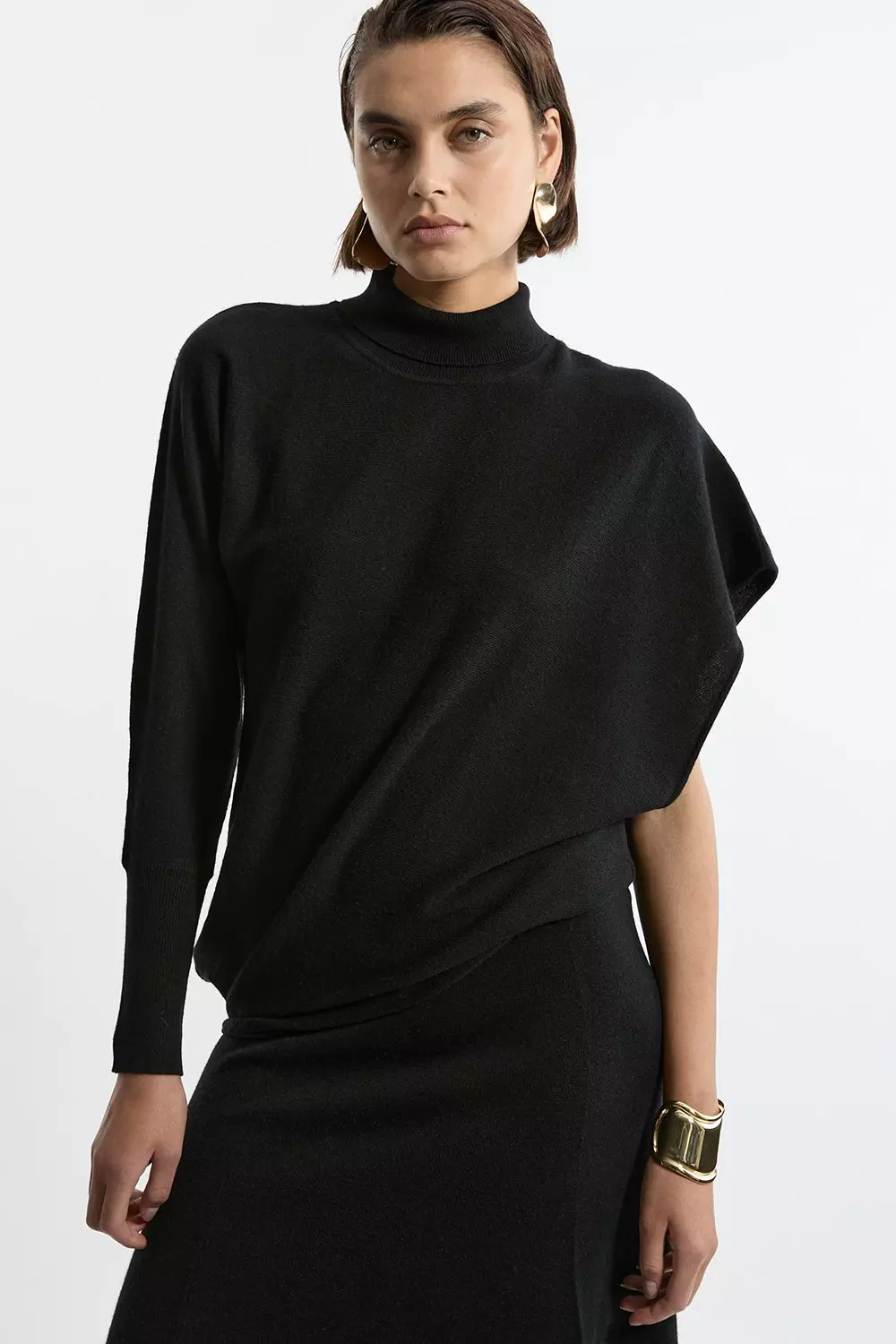 Blend Knit Asymmetric Roll Neck Jumper Karen Millen